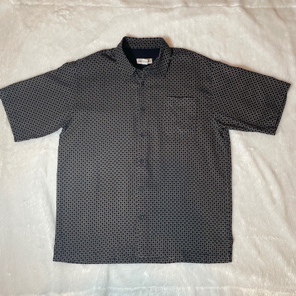 Pronto Uomo Mens XL 100% Silk‎ Geometric Short Sleeve Button Shirt Retro 90s